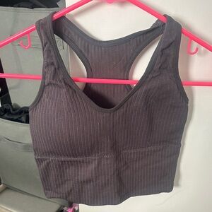Women's Black Ribbed Sports Bra